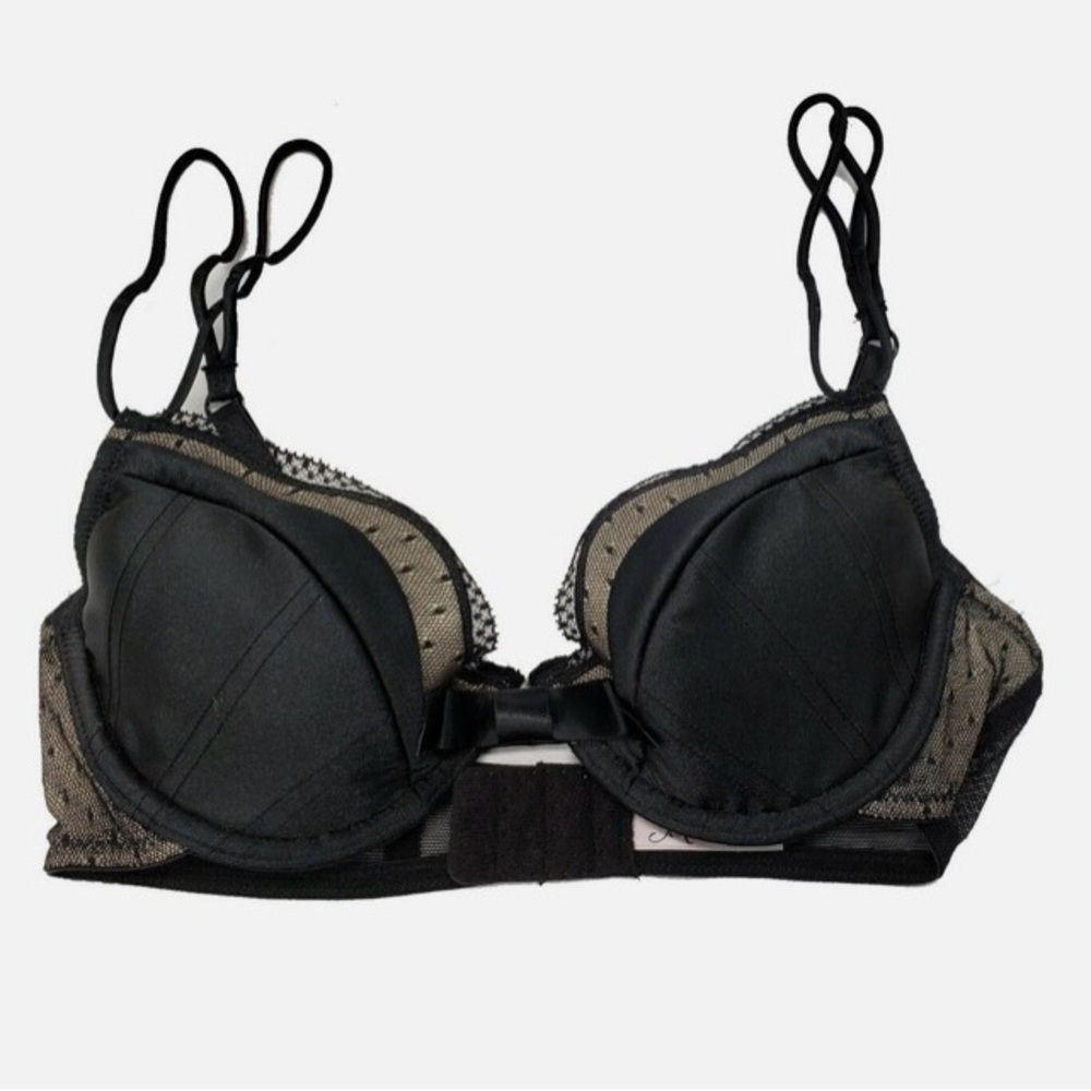 Jezebel Black Satin & Mesh Push Up Doll Bra